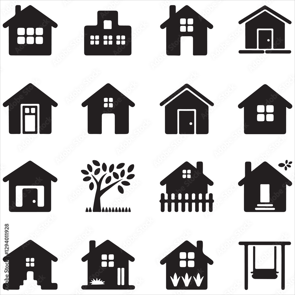 set vector various home icon silhouettes set vector various home icon silhouettes