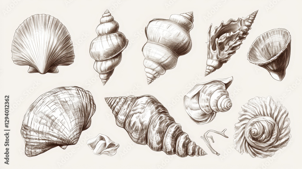 Sea marine shells hand drawn sketch vector illustration. Sea marine shells hand drawn sketch vector illustration.