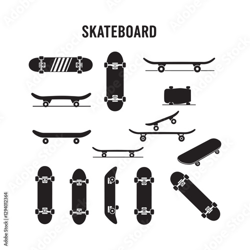skateboard sports icons set black silhouette vector design outline illustrations