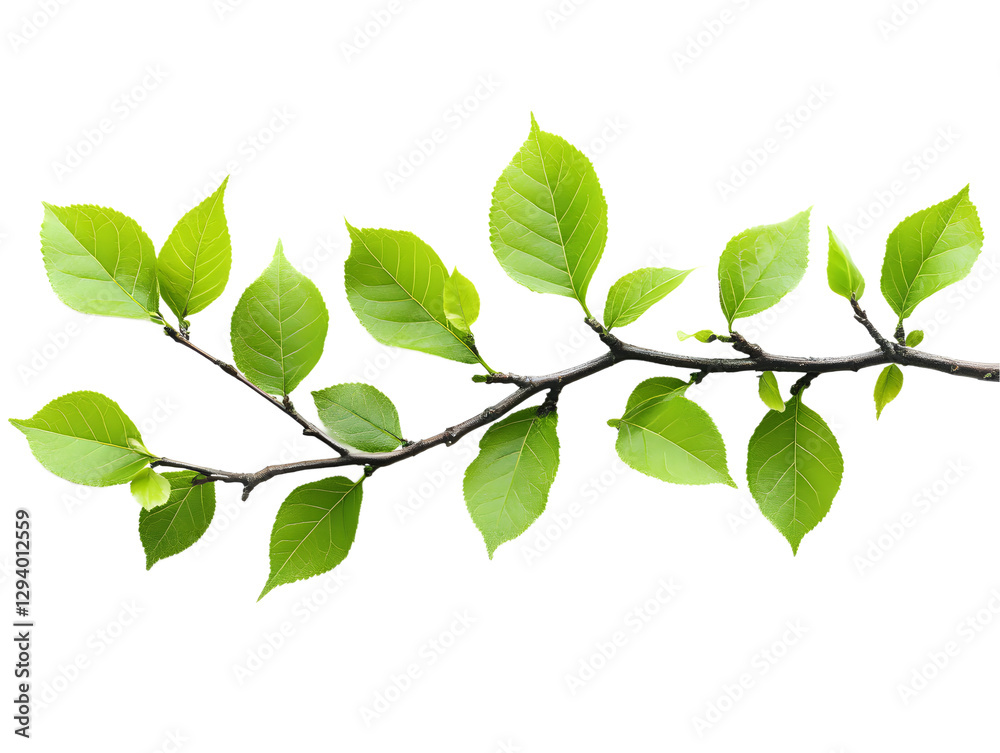 Fresh Spring Branch with Vibrant Green Leaves Fresh Spring Branch with Vibrant Green Leaves