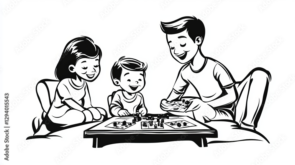 Young family play board game on floor, character people spend fun time isolated on white, line flat vector illustration art. Simple design living room, father mother and daughter gamble card match. Young family play board game on floor, character people spend fun time isolated on white, line flat vector illustration art. Simple design living room, father mother and daughter gamble card match.