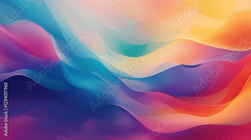 Vibrant abstract background featuring flowing waves in a spectrum of colors, with soft, blurry gradients.