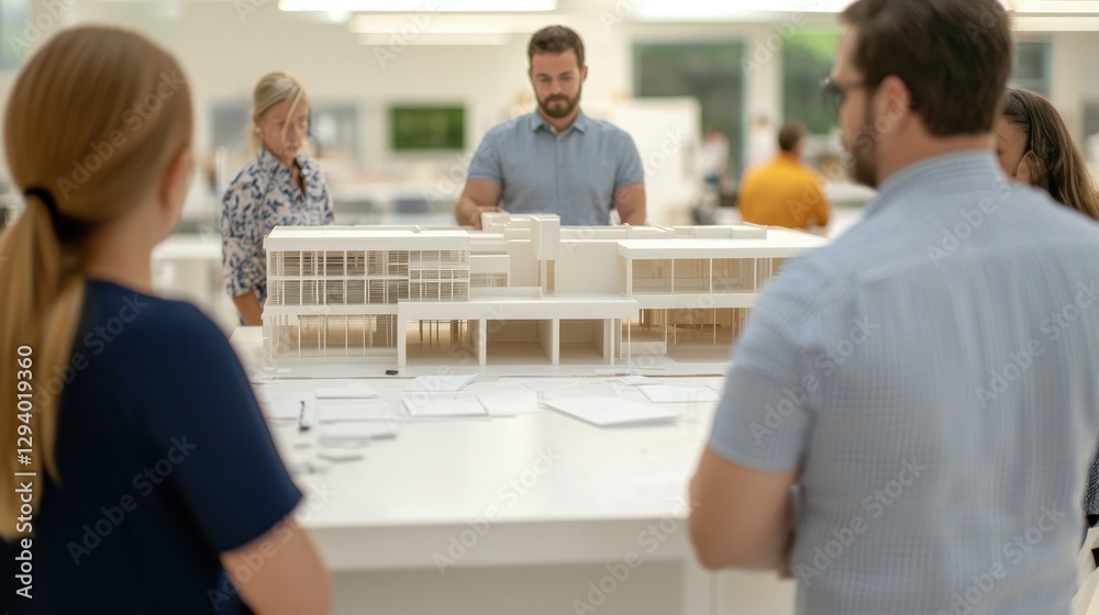 Architects collaborate on innovative model design in modern workspace creative environment professional viewpoint Architects collaborate on innovative model design in modern workspace creative environment professional viewpoint