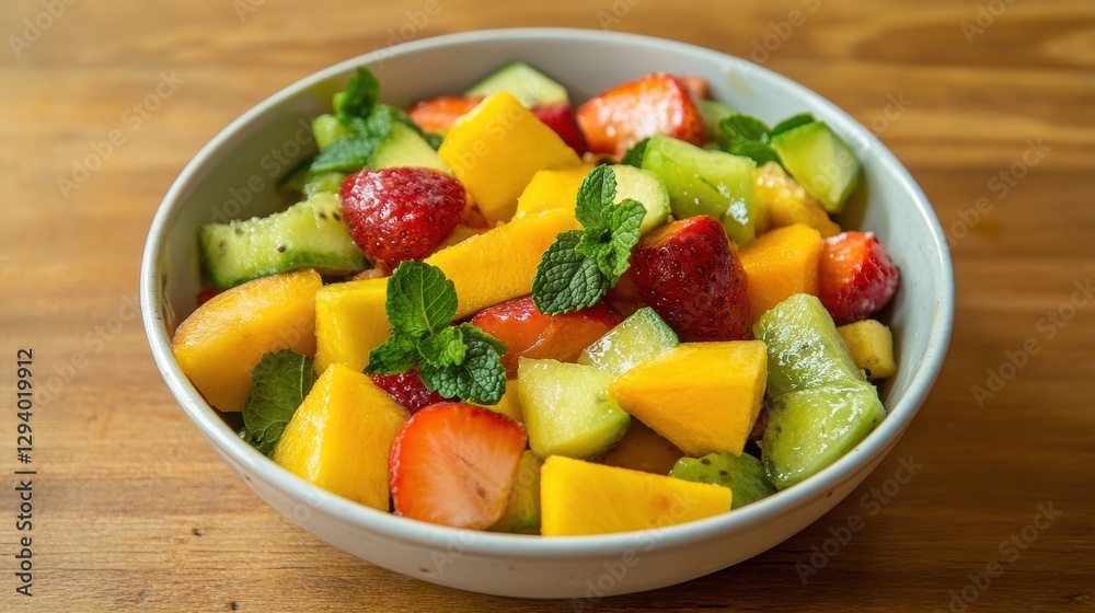 Fresh Colorful Fruit Salad with Mint and Vibrant Ingredients