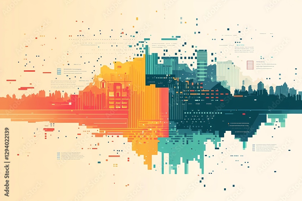 Fototapeta premium An infographic of fragmented and defragmented data using a before-and-after visual