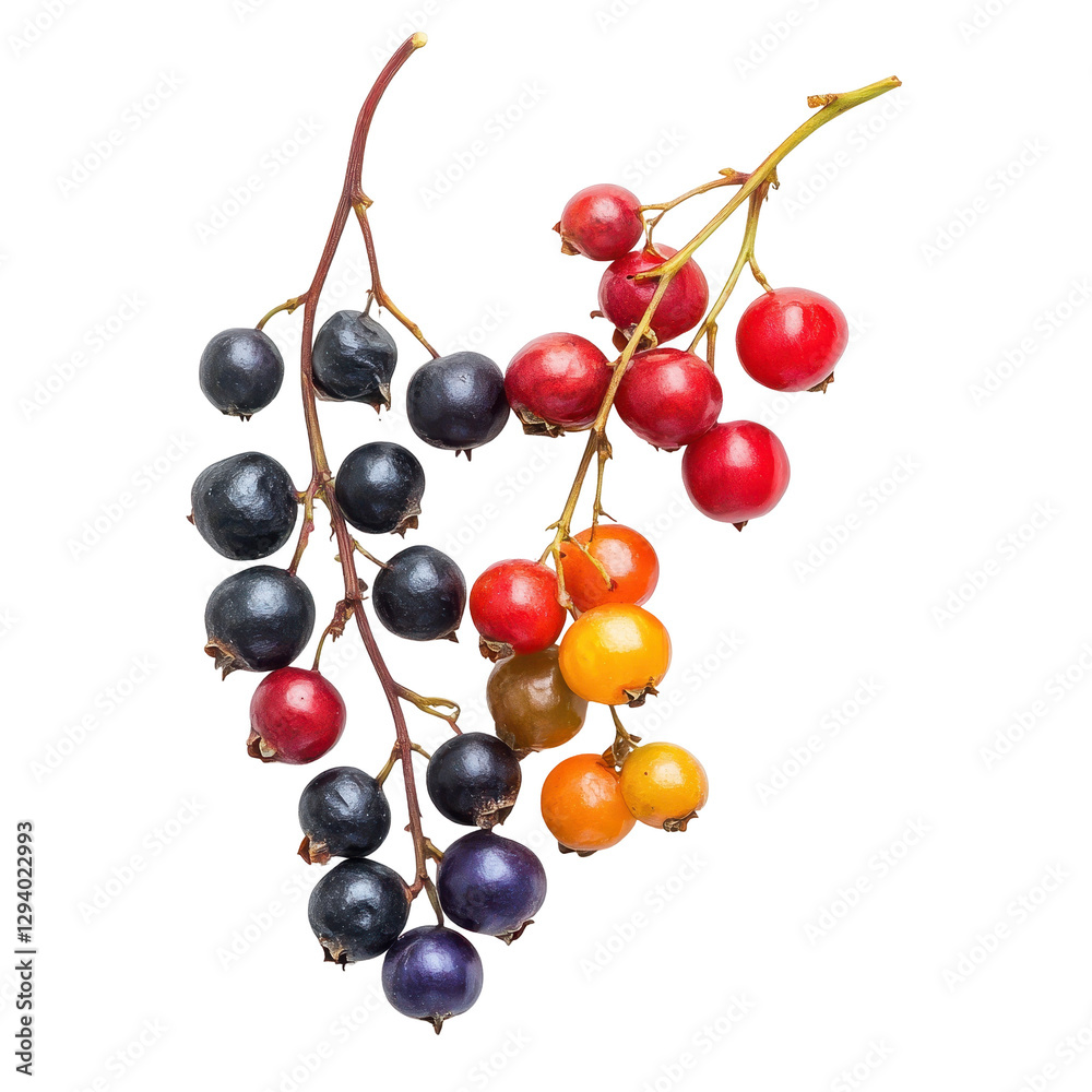 Colorful berries on branches showcasing nature's beauty and variety. transparent background Colorful berries on branches showcasing nature's beauty and variety. transparent background