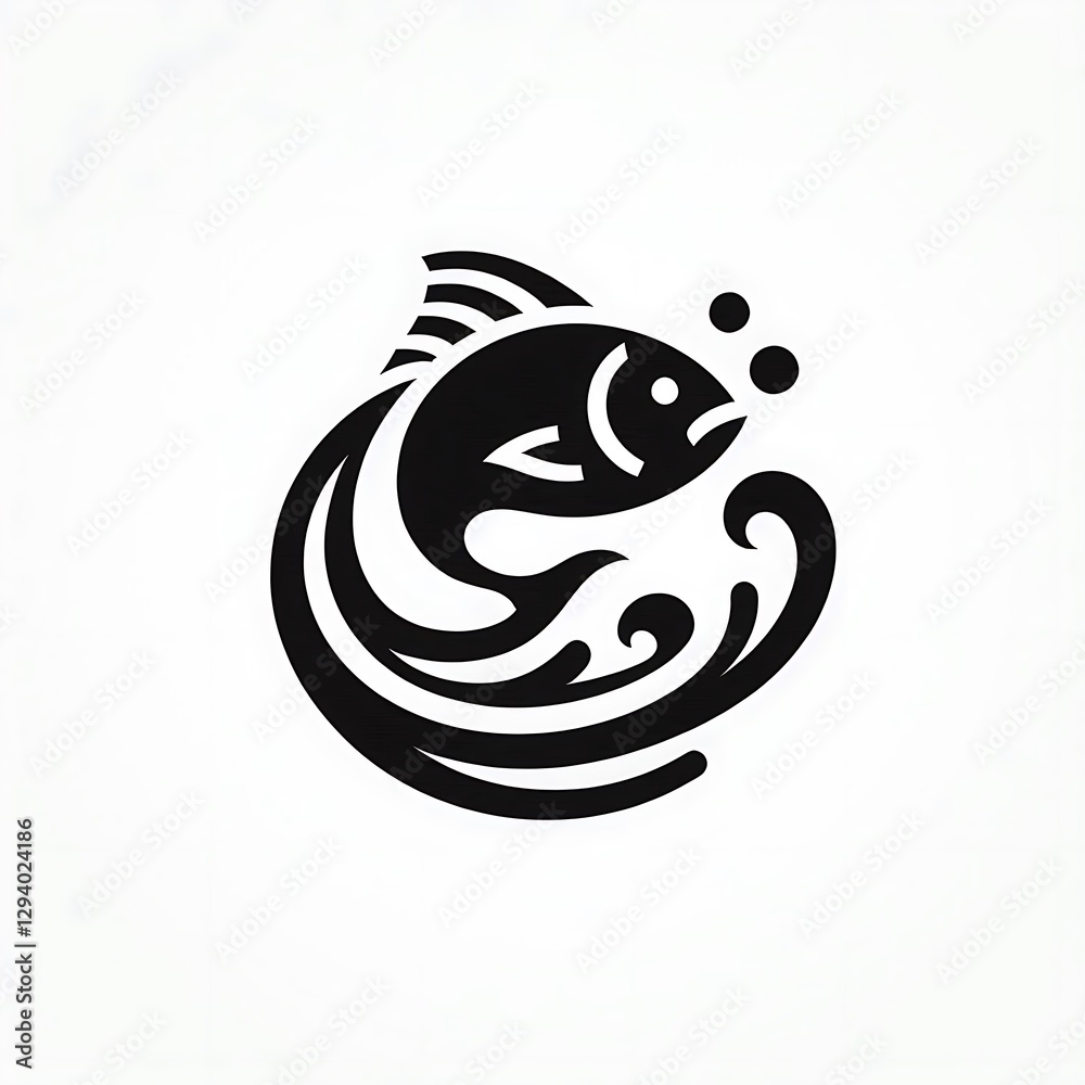 Fototapeta premium Abstract stylized fish logo design with water swirl.