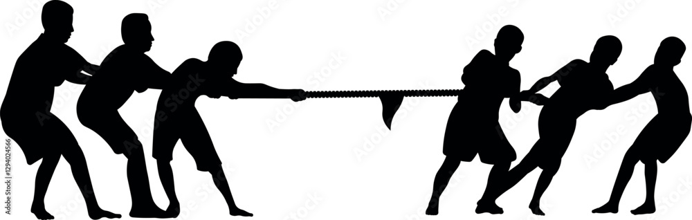 Illustration of silhouettes of people, teenagers tug of war Illustration of silhouettes of people, teenagers tug of war