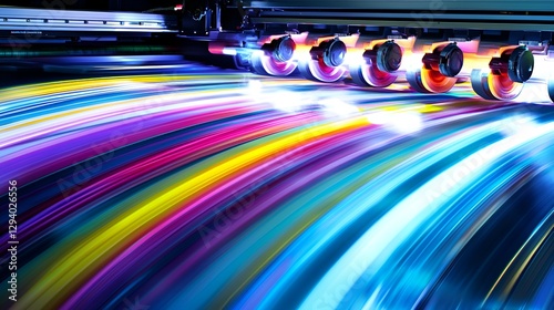 Colorful printing press in motion