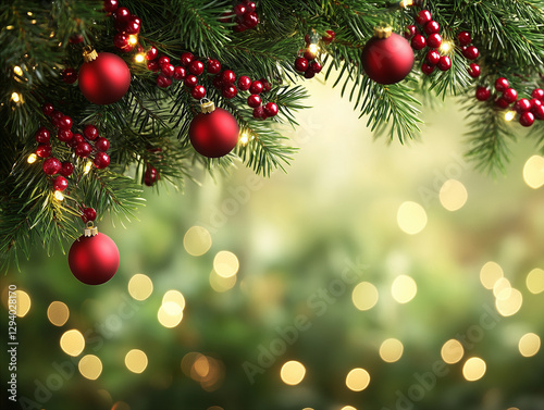 Charming green Christmas background for seasonal postcards.
