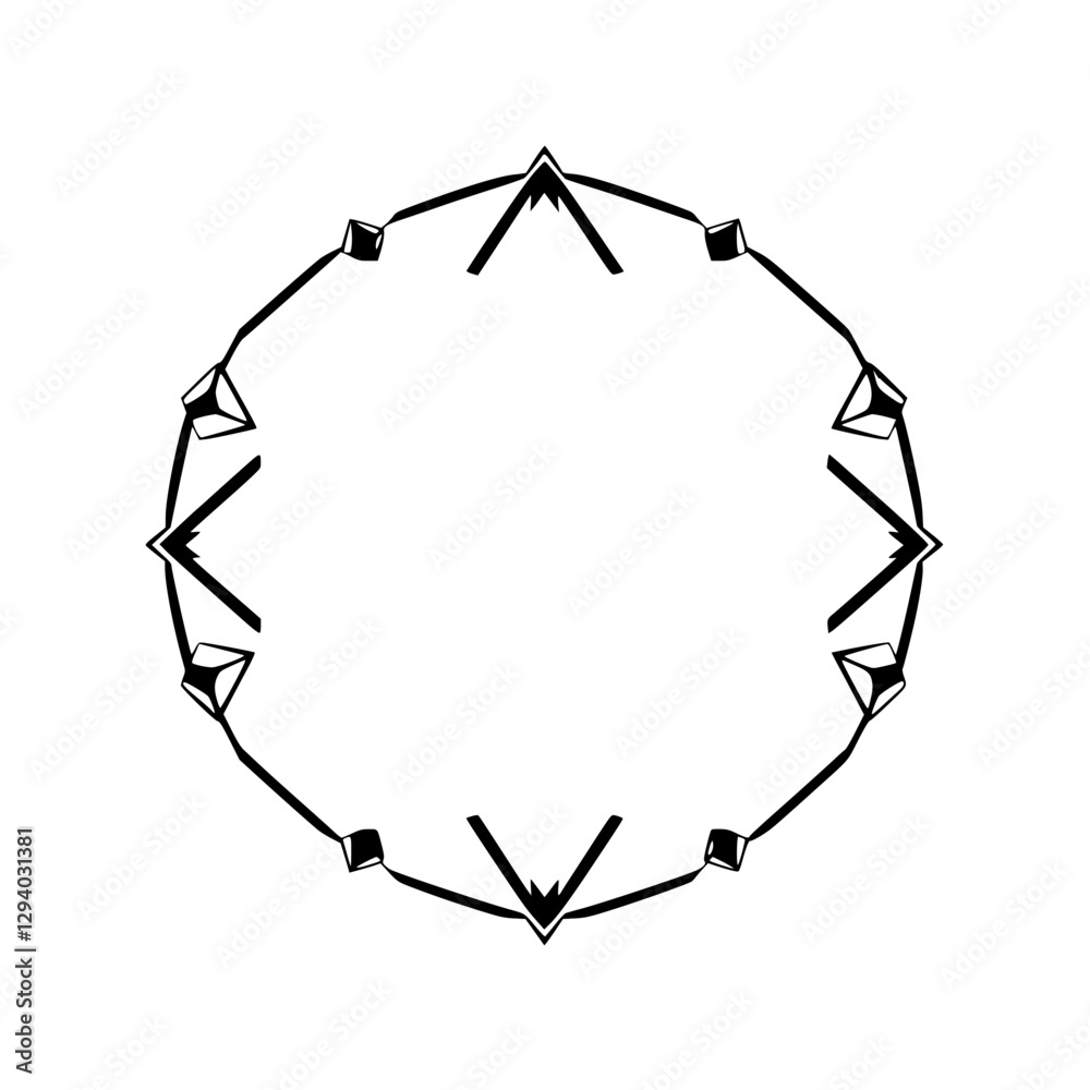 Abstract Geometric Design with Circle Frame, Black and White.