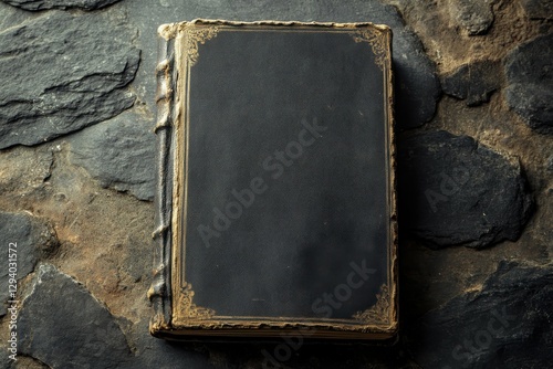 Bible Closed - Vintage Old Book on Rough Stone Background from Top View
