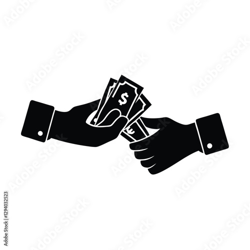 Professional two hands exchanging money silhouette for business deals