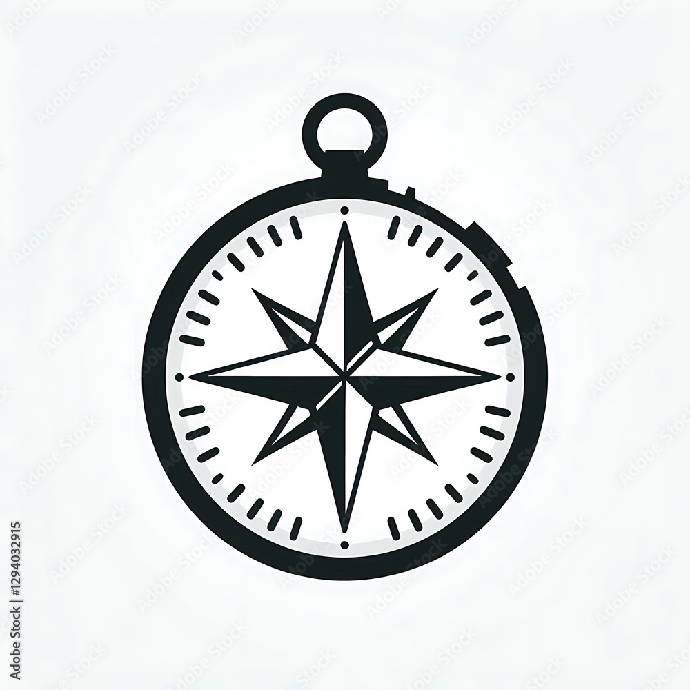 Simple black and white compass graphic design. Simple black and white compass graphic design.