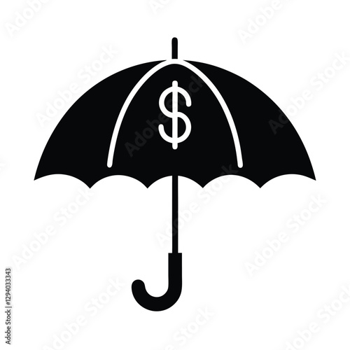 Robust umbrella silhouette covering money symbolizing financial protection