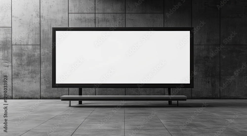 Blank billboard, concrete wall, empty bench, urban setting Blank billboard, concrete wall, empty bench, urban setting