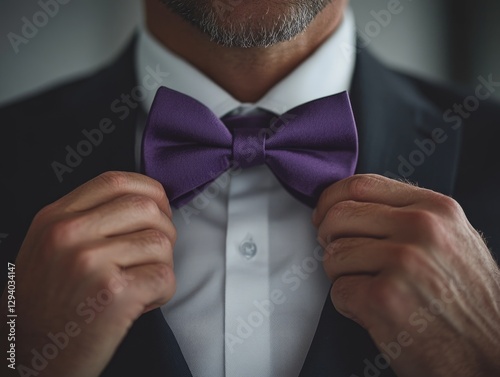 Man Tying Purple Bowtie