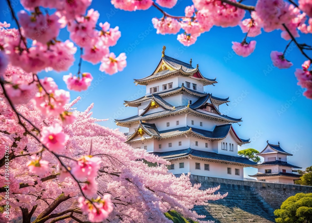 Japanese Castle Cherry Blossoms Spring Scenic View Japanese Castle Cherry Blossoms Spring Scenic View