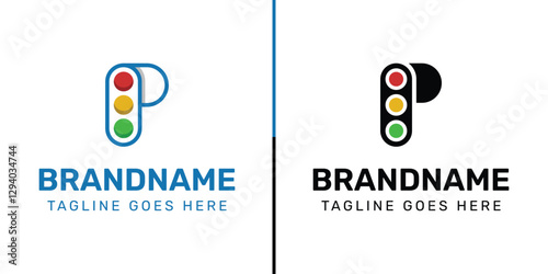 Letter P Traffic Light Logo Set, for  in technology, navigation, transportation, or communication companies