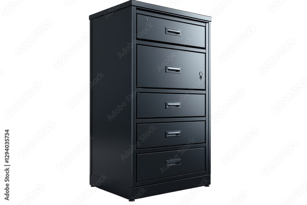 Modern Filing Cabinet with Multiple Drawers: Isolated on Transparent Background Modern Filing Cabinet with Multiple Drawers: Isolated on Transparent Background