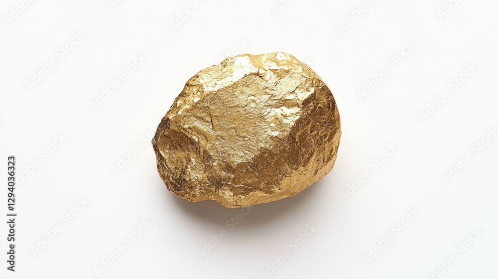 Fototapeta premium Gilded rock on white background, studio shot, wealth concept