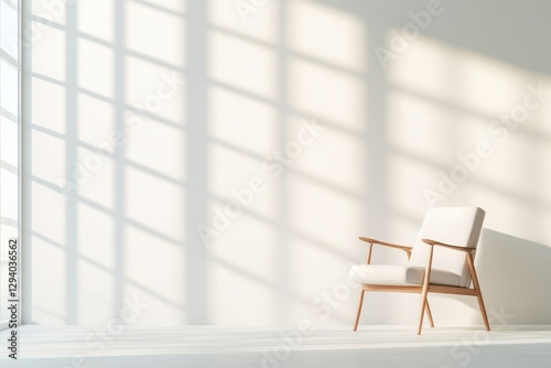 serene empty room with single therapy chair soft ambient light filtering in through large creating tranquil atmosphere