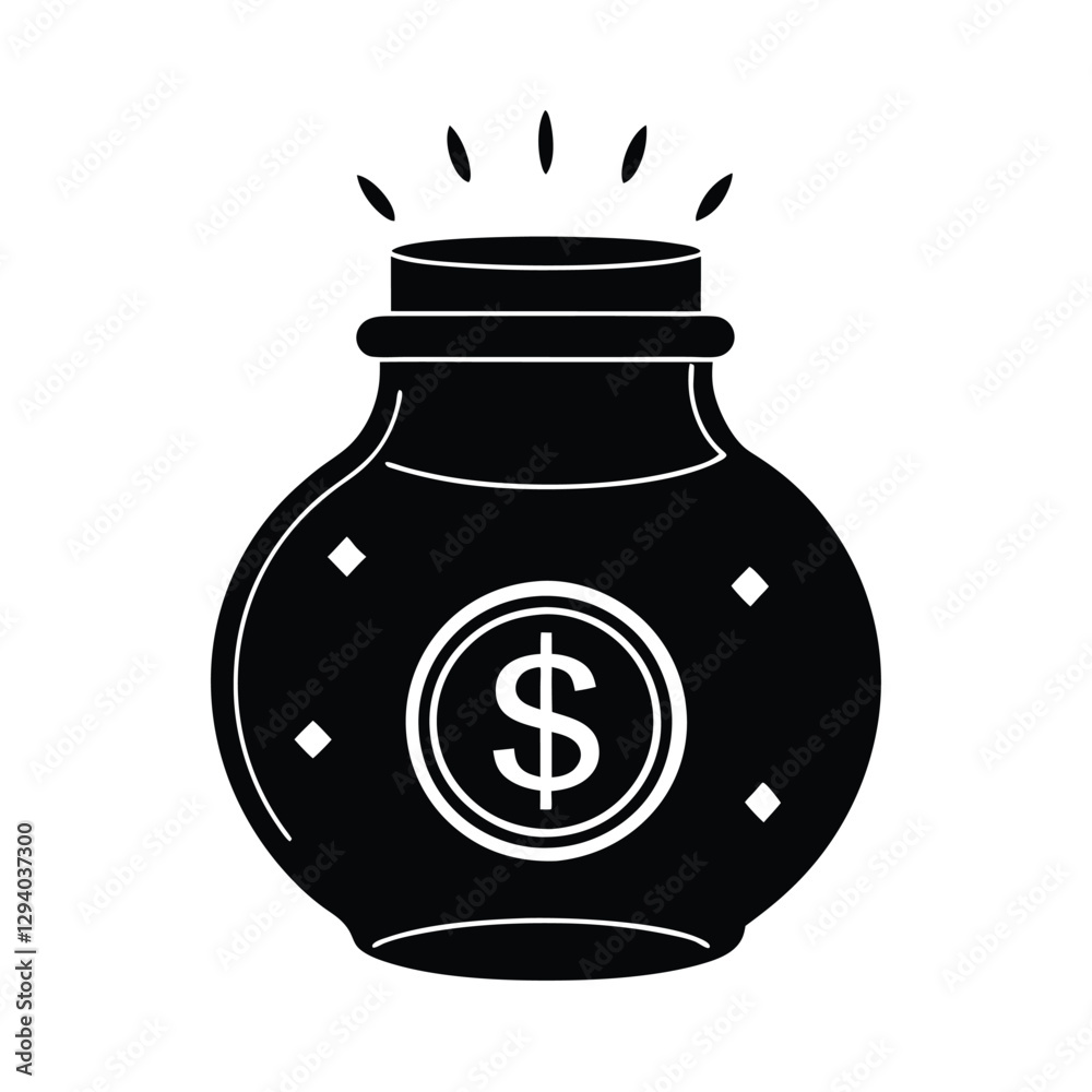 Distinct coin jar silhouette displaying savings label for secure money storage Distinct coin jar silhouette displaying savings label for secure money storage