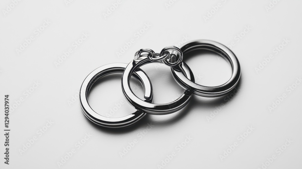 Dual-ring keychain with an interlocking design, isolated on a white surface Dual-ring keychain with an interlocking design, isolated on a white surface