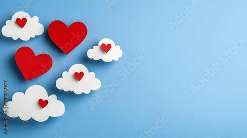 Pixelated Hearts in Clouds Romantic Blue Background Design