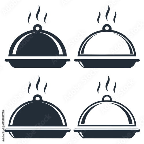 Stylized Cooking Pot Kitchenware Icons with Steam.