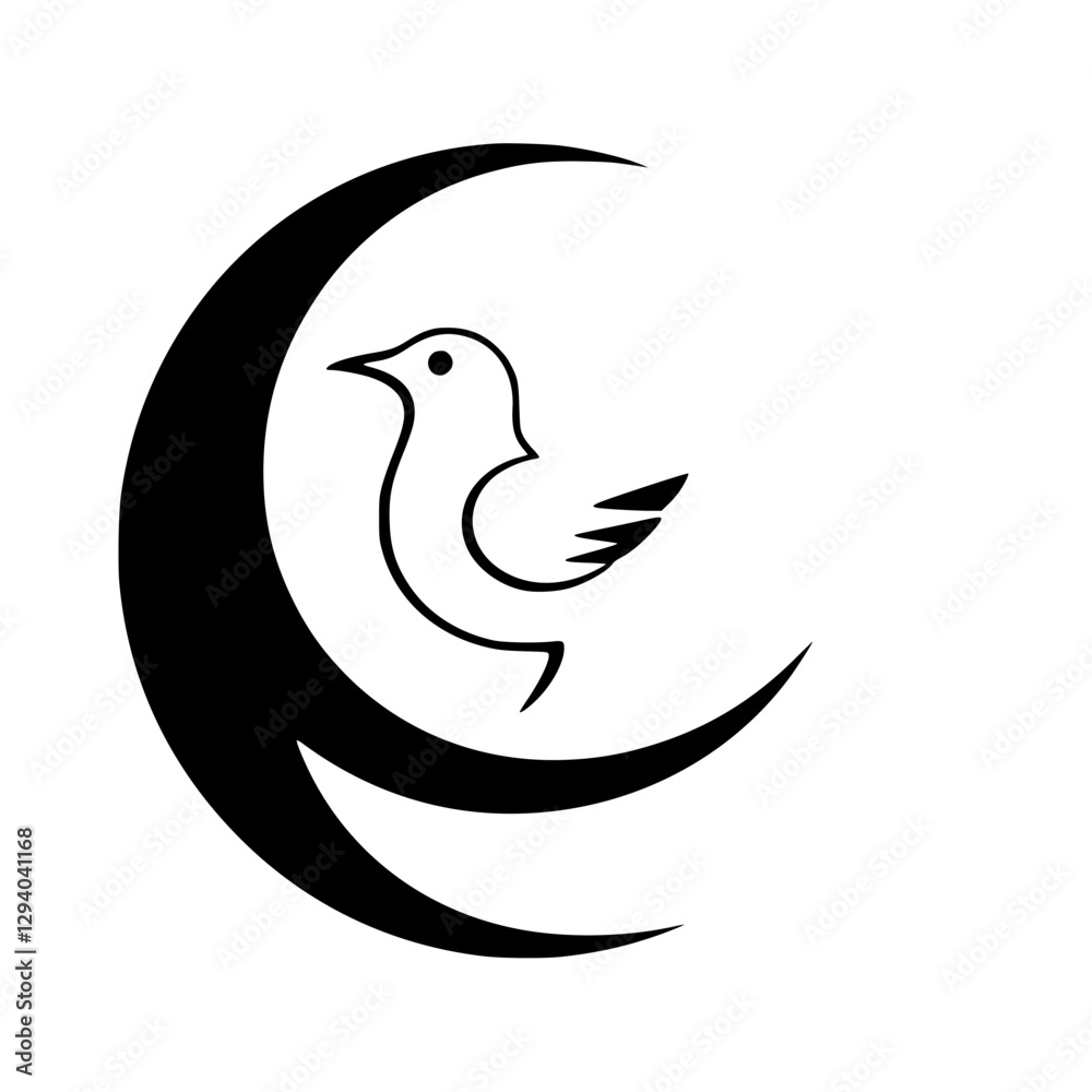 A Simple Stylized Illustration of a Bird and Moon. A Simple Stylized Illustration of a Bird and Moon.