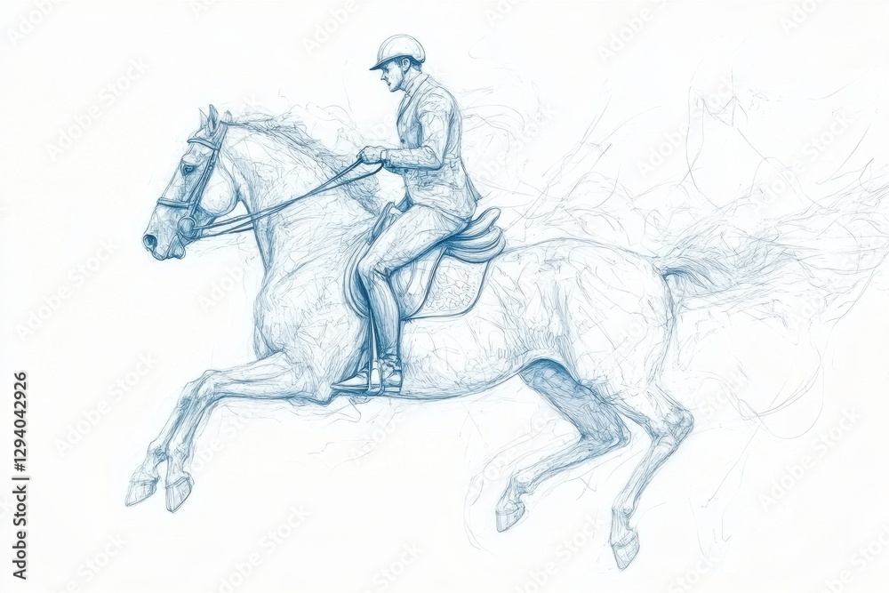 Obraz premium Dynamic Horse Rider in Fluid Motion Sketch Art Illustration