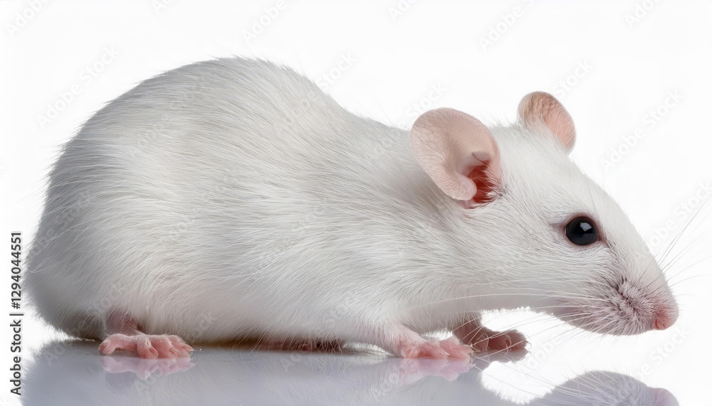 Studio White Mouse in Spotlight Serene and Graceful Rodent Basks in Pure White Backdrop, Captivating Viewer with Its Charming Elegance. Studio White Mouse in Spotlight Serene and Graceful Rodent Basks in Pure White Backdrop, Captivating Viewer with Its Charming Elegance.