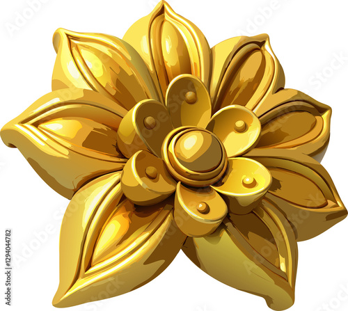 golden ornament on a white background, 3d illustration of a corner floral golden luxury high relief flower