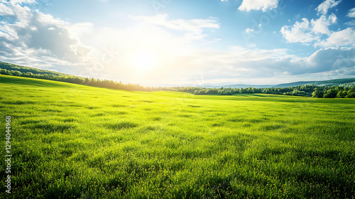 A picturesque field with rolling green hills under a bright sky symbolizing the untouched beauty of Earth sharp clarity