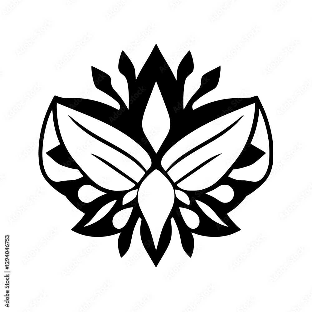 Symmetrical Black and White Floral Design: A symmetrical floral design on a white background, a study of symmetry, in a minimalist style Symmetrical Black and White Floral Design: A symmetrical floral design on a white background, a study of symmetry, in a minimalist style