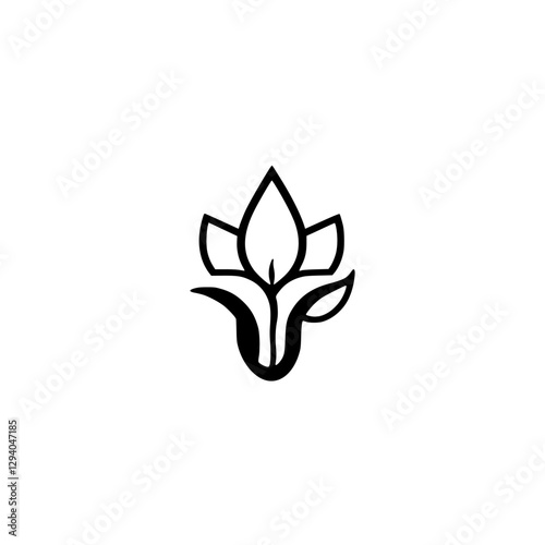 Minimalist monochrome logo of a flower, featuring a central stalk and multiple petals.