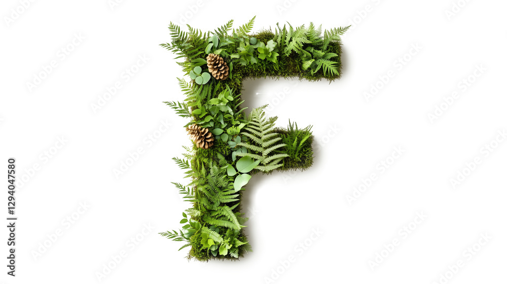 Font letter F formed by green leaves plant nature elements cutout isolated on transparent background, PNG Font letter F formed by green leaves plant nature elements cutout isolated on transparent background, PNG