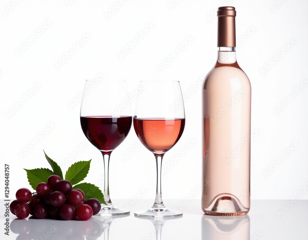 Rosé Wine Bottle with Red and Rosé Wine Glasses and Grapes Rosé Wine Bottle with Red and Rosé Wine Glasses and Grapes