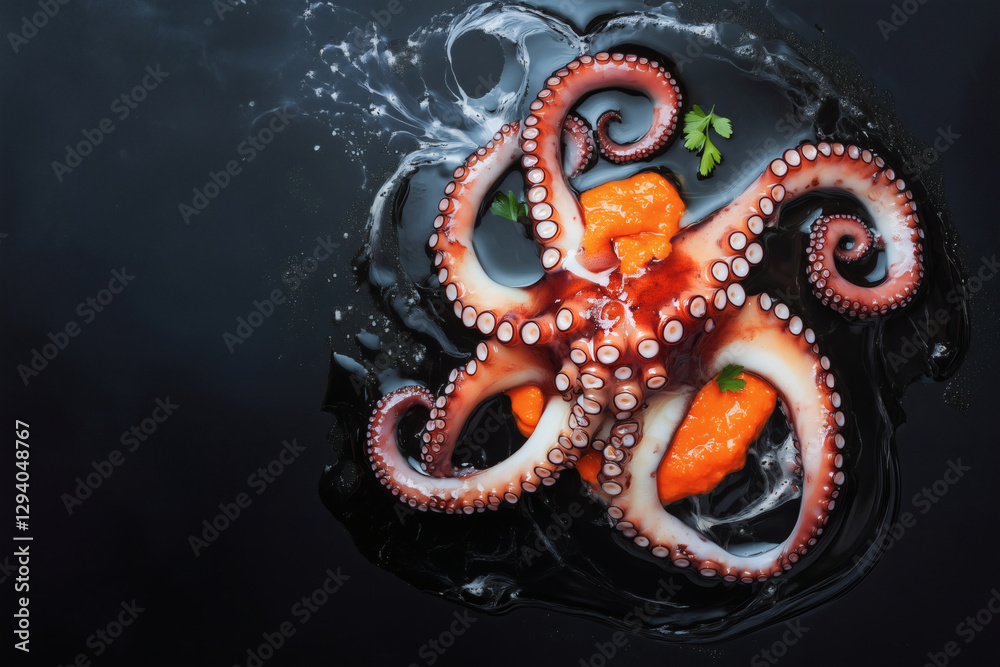 Fototapeta premium Elegant Octopus Dish on Dark Background