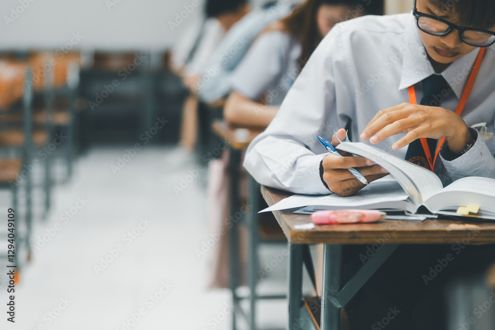 Obraz premium University Students Taking an Exam in a Classroom