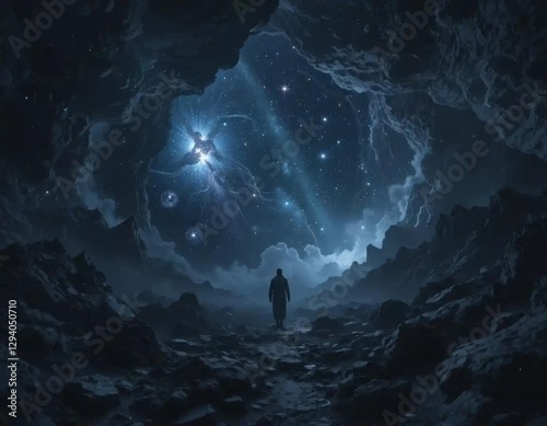 Ethereal shadows dance in the abyssal depths of a cosmic galaxy