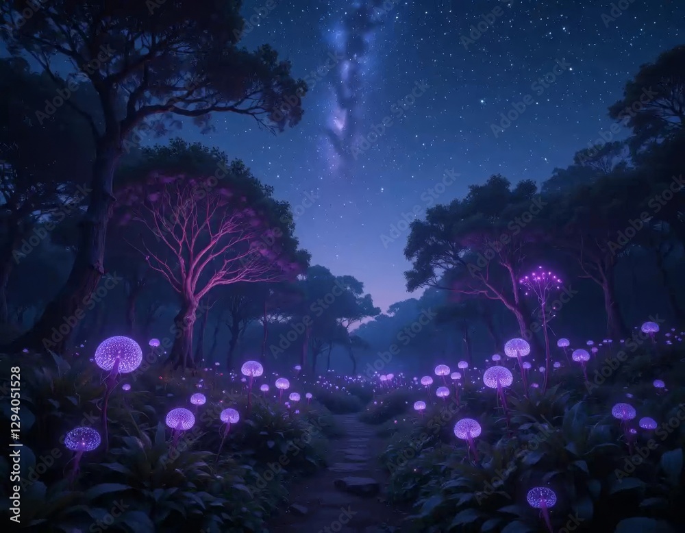 Fototapeta premium An ethereal cosmic grove of tranquility under a stellar sky