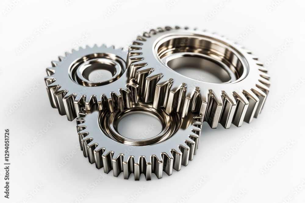 Three metallic gears interlocked, symbolizing teamwork, mechanics, and precision engineering.