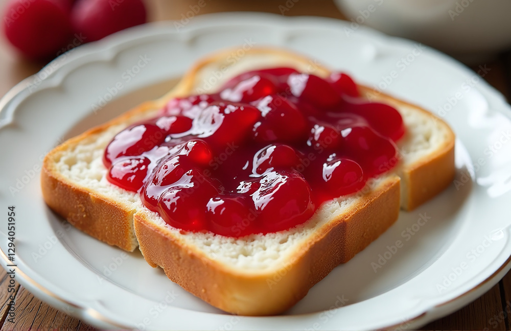 A Classic Combination Of Sweet Raspberry Jam Spread On Toasted Soft White Bread For A Simple Yet Satisfying Snack. A Classic Combination Of Sweet Raspberry Jam Spread On Toasted Soft White Bread For A Simple Yet Satisfying Snack.