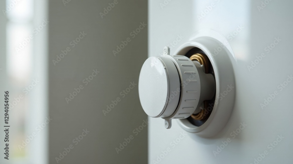Close-up of a white heating system temperature control knob on a wall-mounted unit Close-up of a white heating system temperature control knob on a wall-mounted unit