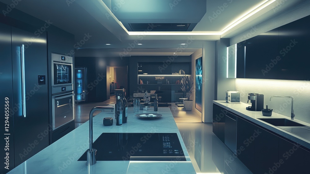 Smart tankless water heater installed in a futuristic kitchen with sleek modern appliances. Smart tankless water heater installed in a futuristic kitchen with sleek modern appliances.
