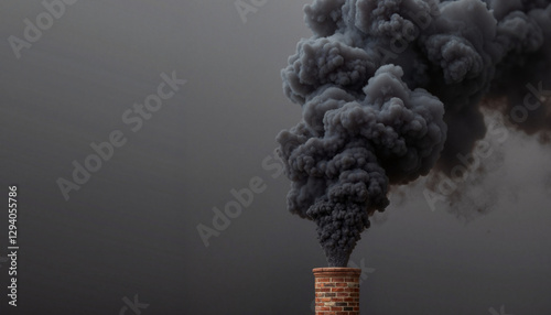 Billowing black smoke from chimney against dark backdrop, environmental concern