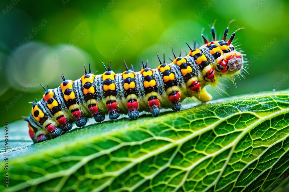 Leafroller Caterpillar on Green Leaf - Close-up Stock Photo Leafroller Caterpillar on Green Leaf - Close-up Stock Photo
