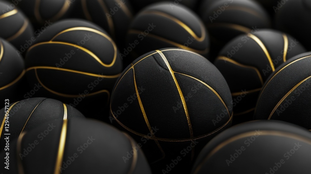 Fototapeta premium Where Sport Meets Opulence: A Sea of Black Spheres, Each Adorned with Golden Accents, Ready to Ignite the Spirit of Competition